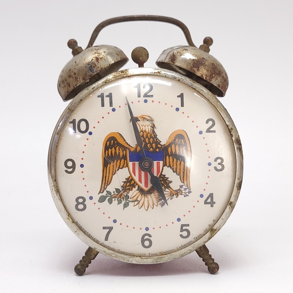 Robert Shawn Lux ALARM Clock American Eagle Americana 2 Bell Red NOT WORKING